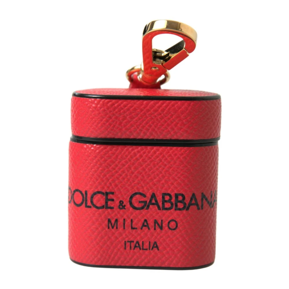 Dolce & Gabbana Red Black Calf Leather Logo Print Strap Airpods Case - Image 2