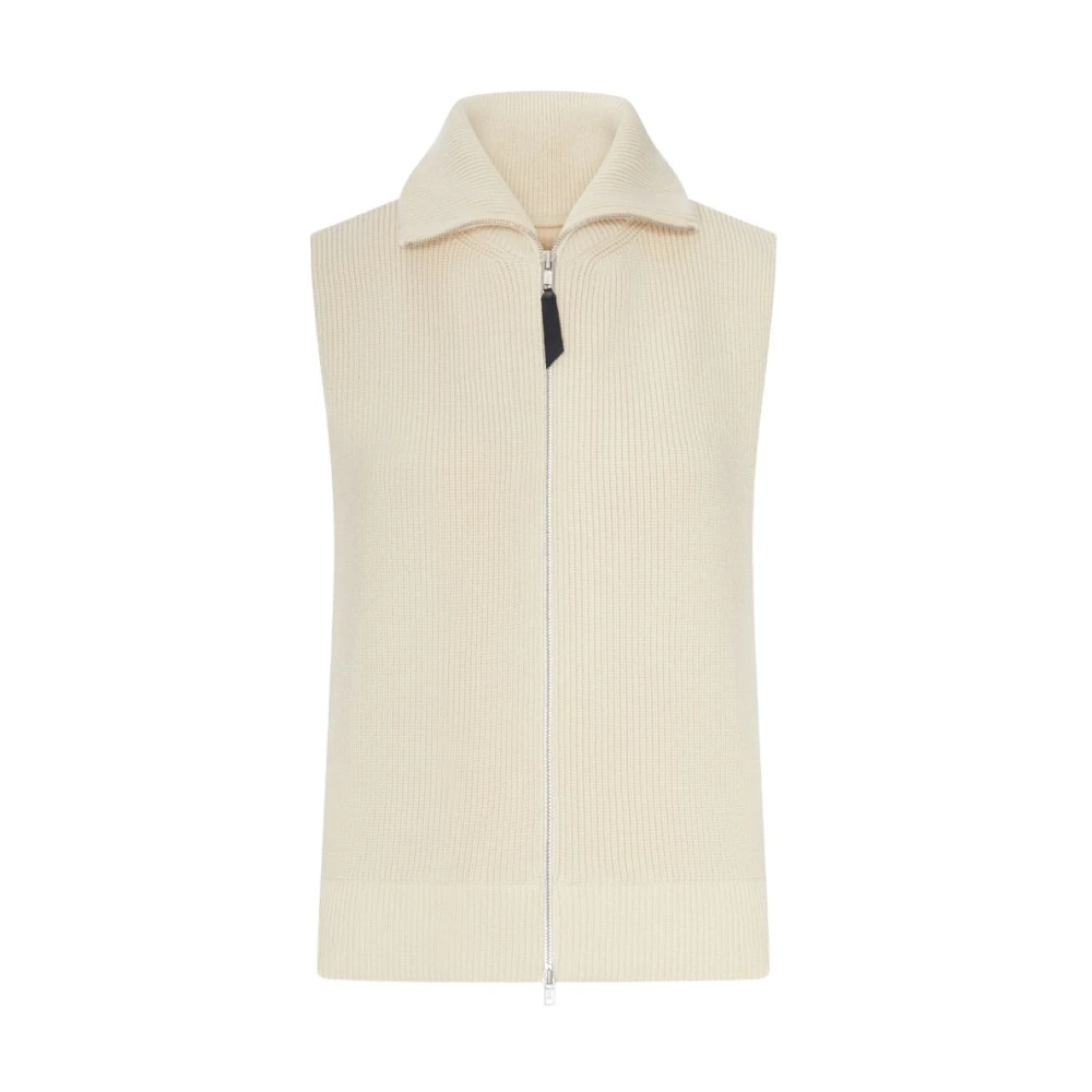 Maison Margiela , Cardigans, Female, Beige, L, Ribbed Knit Zip-Up Vest