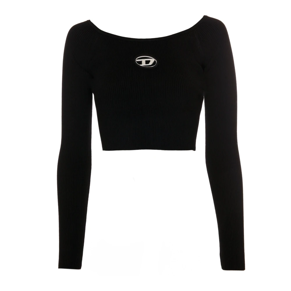 Diesel Shirt met cut-out logo Black Dames