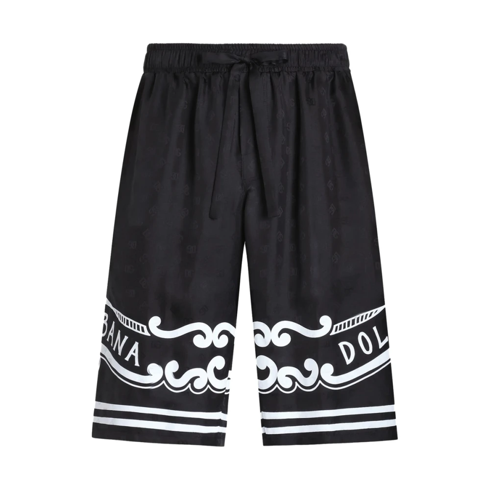 Dolce & Gabbana Shorts met elastische trekkoord en gestreepte rand Black Heren