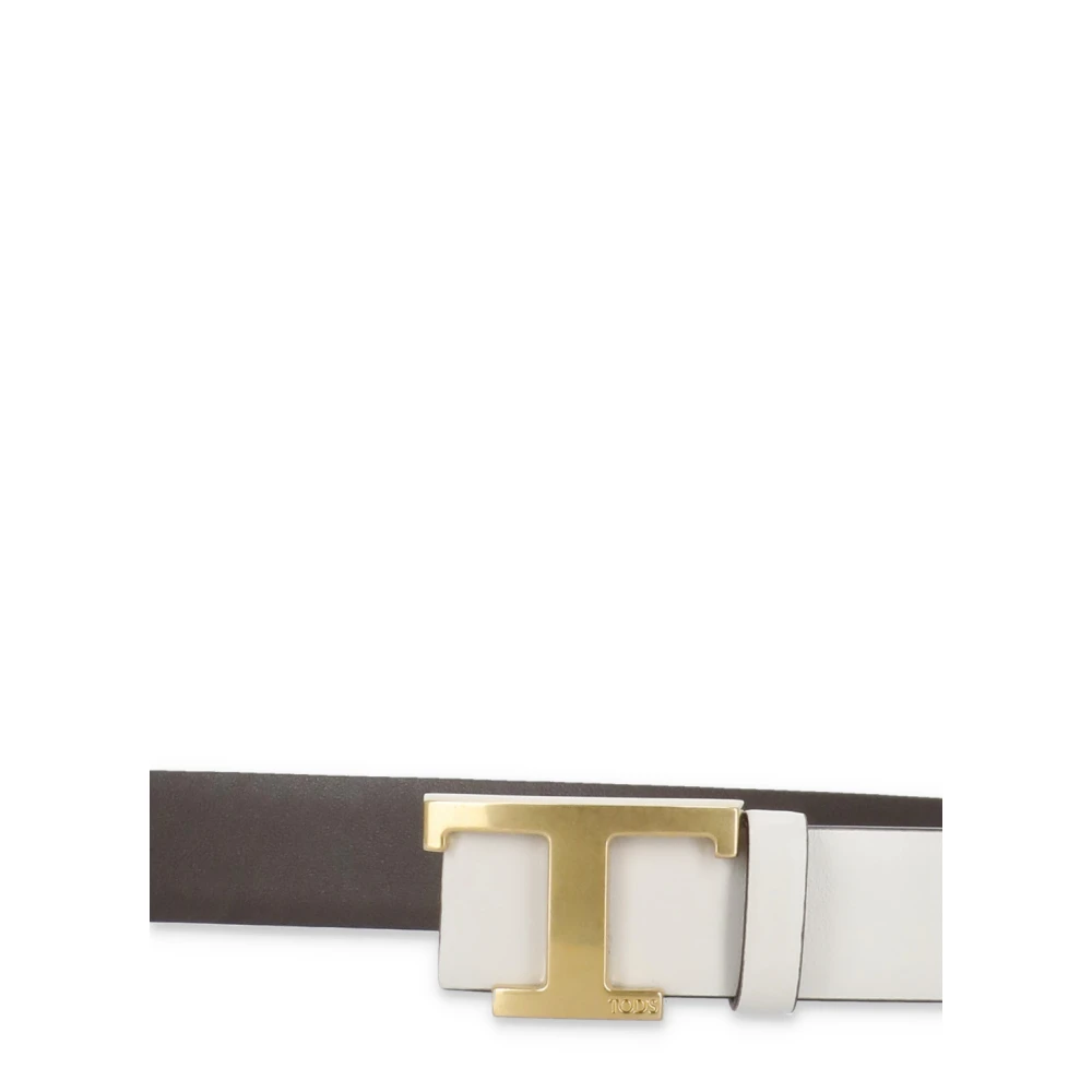 TOD'S Witte leren riem met metalen T-gesp White Dames