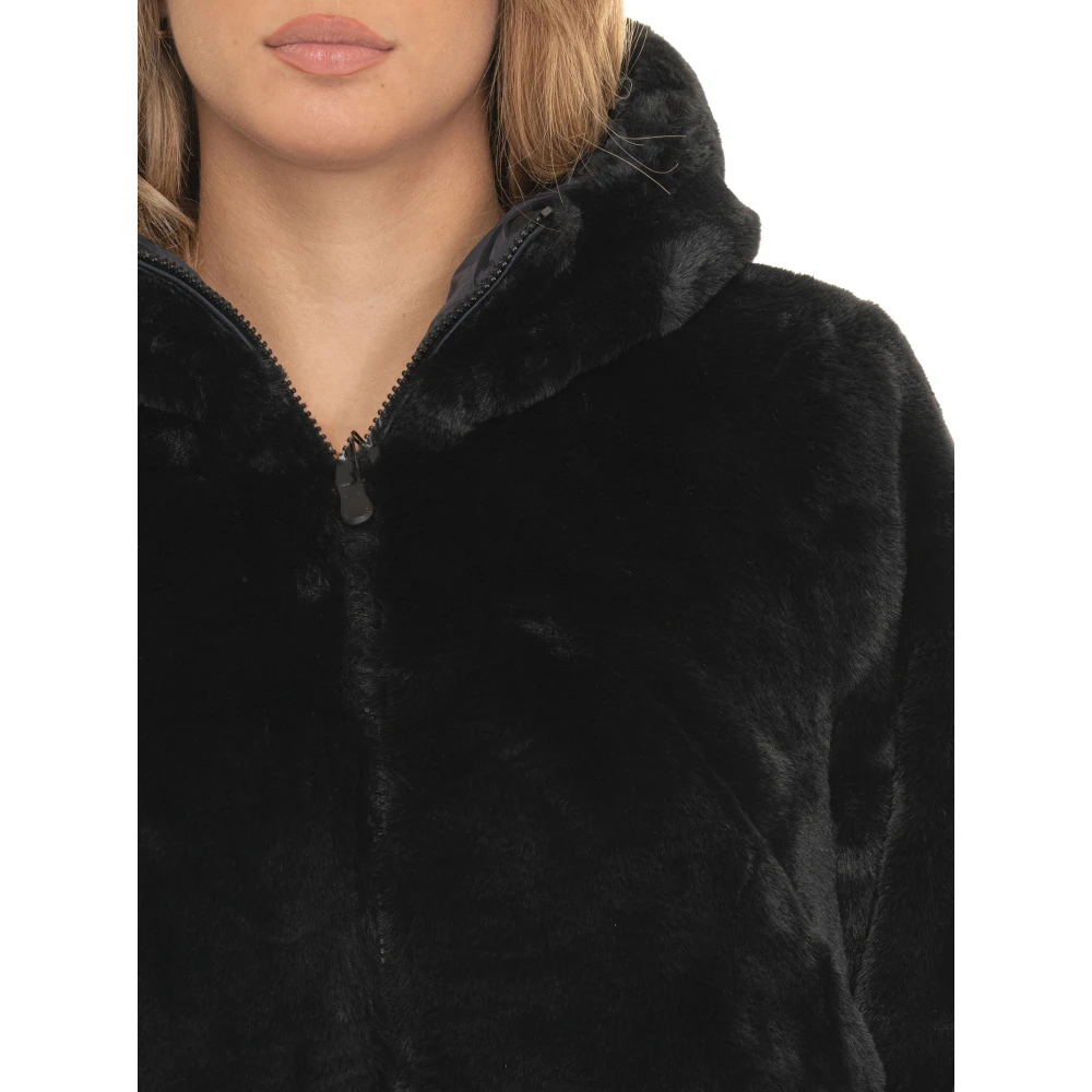Save The Duck Omkeerbare Hooded Bridget Coat met imitatiebont Black Dames