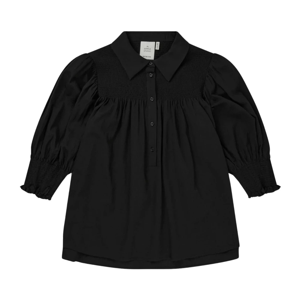 Munthe Women's Black Feminine Smocked Blouse - Blouses - Xs - Blouses & Shirts