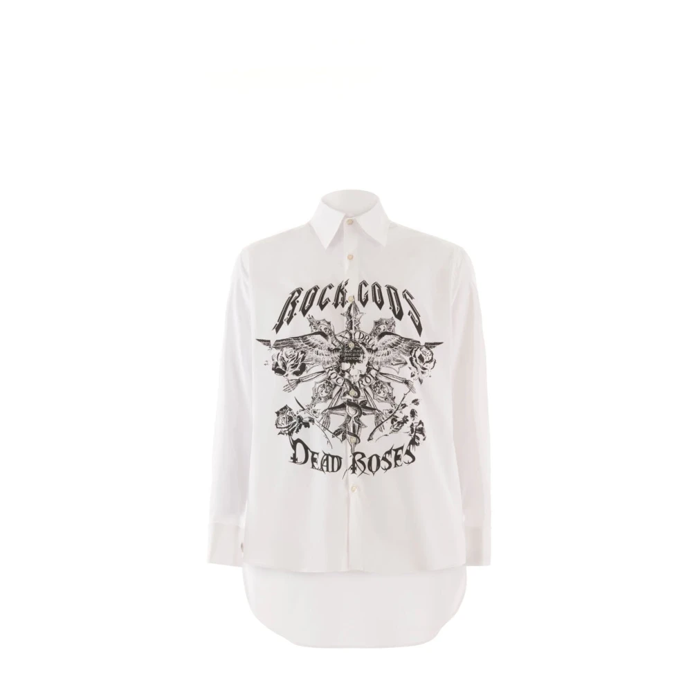 John Richmond Asymmetrisch shirt met grafische print op de voorkant White Heren