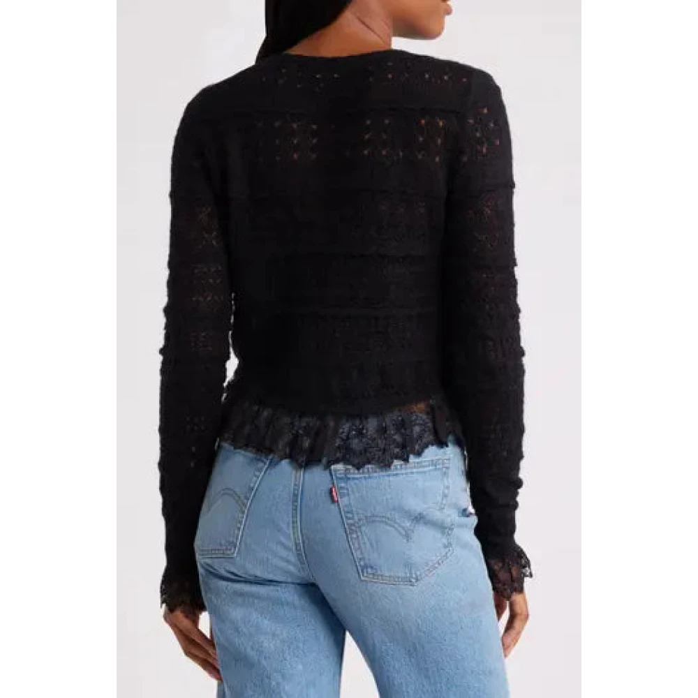 Loveshackfancy Geborduurde Kant Crop Vest Black Dames