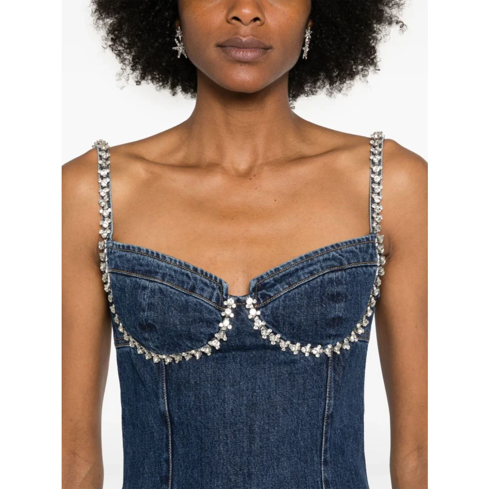 Self Portrait Blauwe Mini Jurk met Diamanté Trims Blue Dames