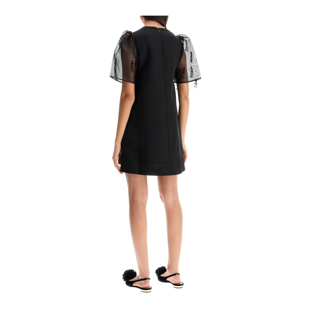 Ganni Organza-mouw midi jurk met franjes Black Dames