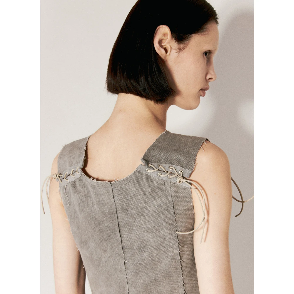 Our Legacy Canvas Lace-Fastening Crewneck Vest Gray Dames