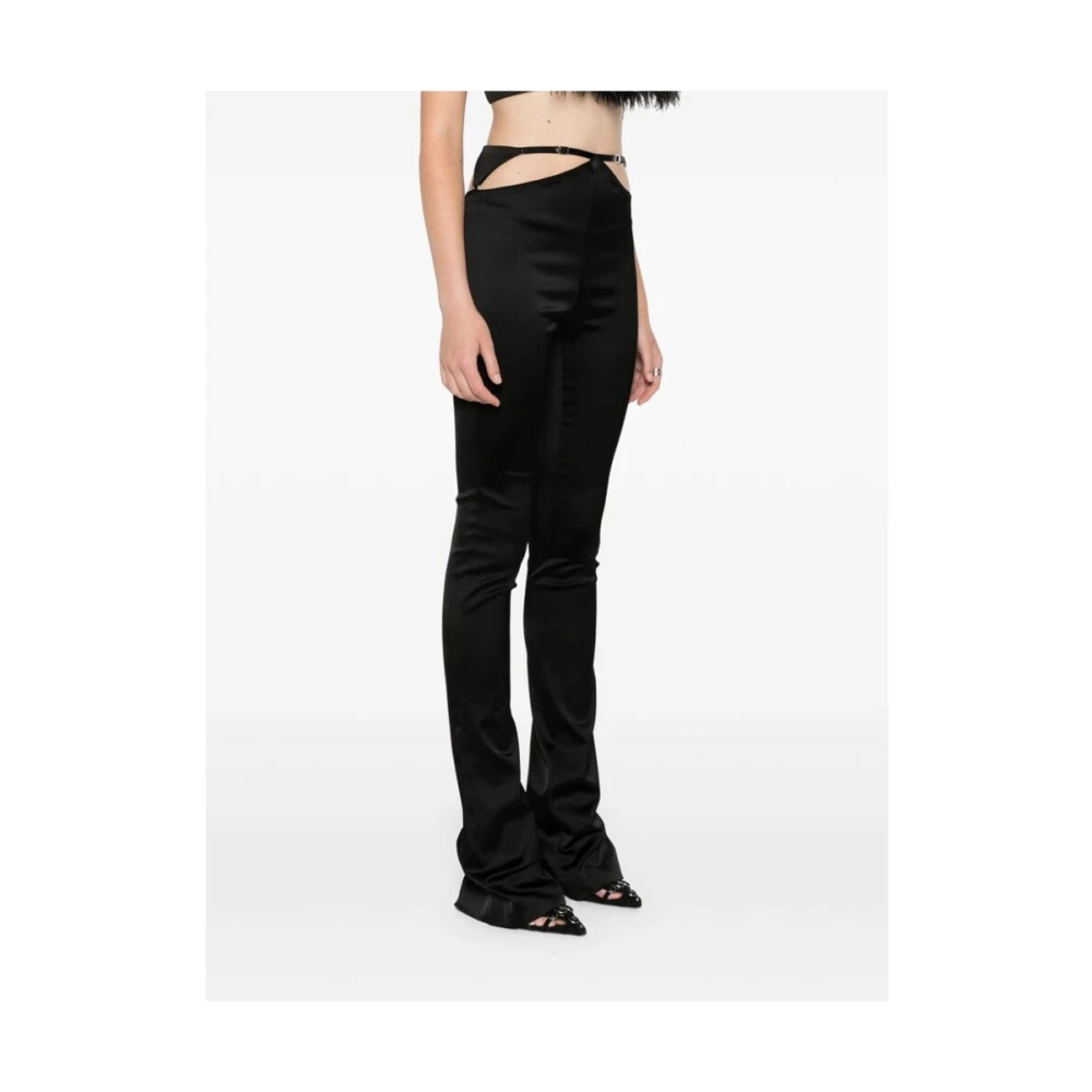The Attico Zwarte Satijnen Hoge Taille Flare Broek Black Dames