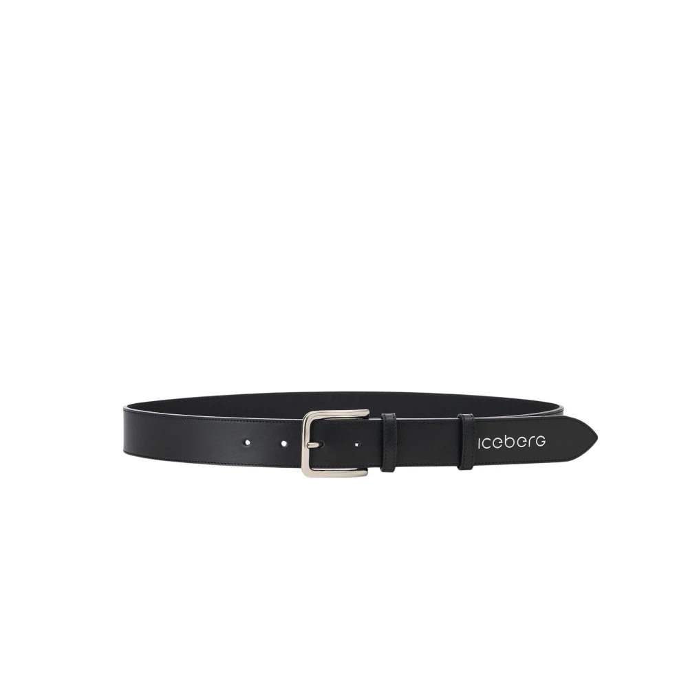 Iceberg Uomo Nero Logo Tip Leather Belt