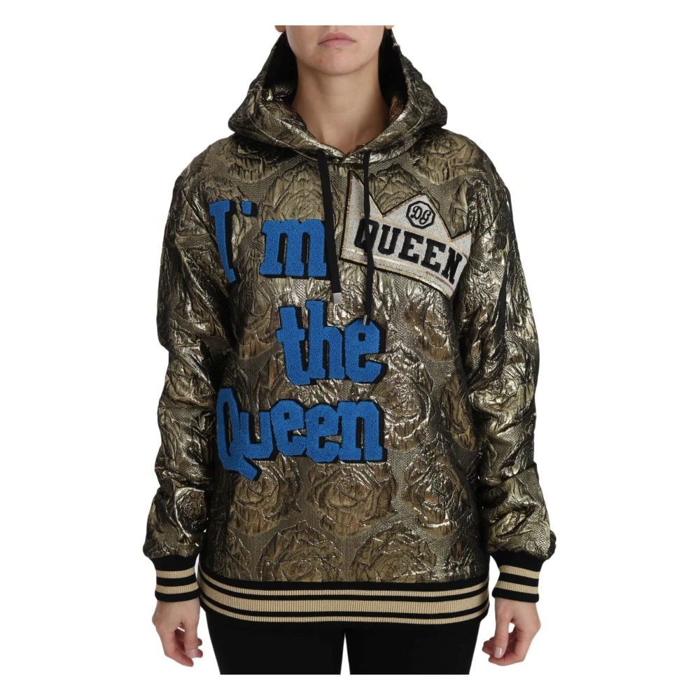 Dolce & Gabbana Queen Jaquard Guld Sweatshirt Hoodie Brown, Dam