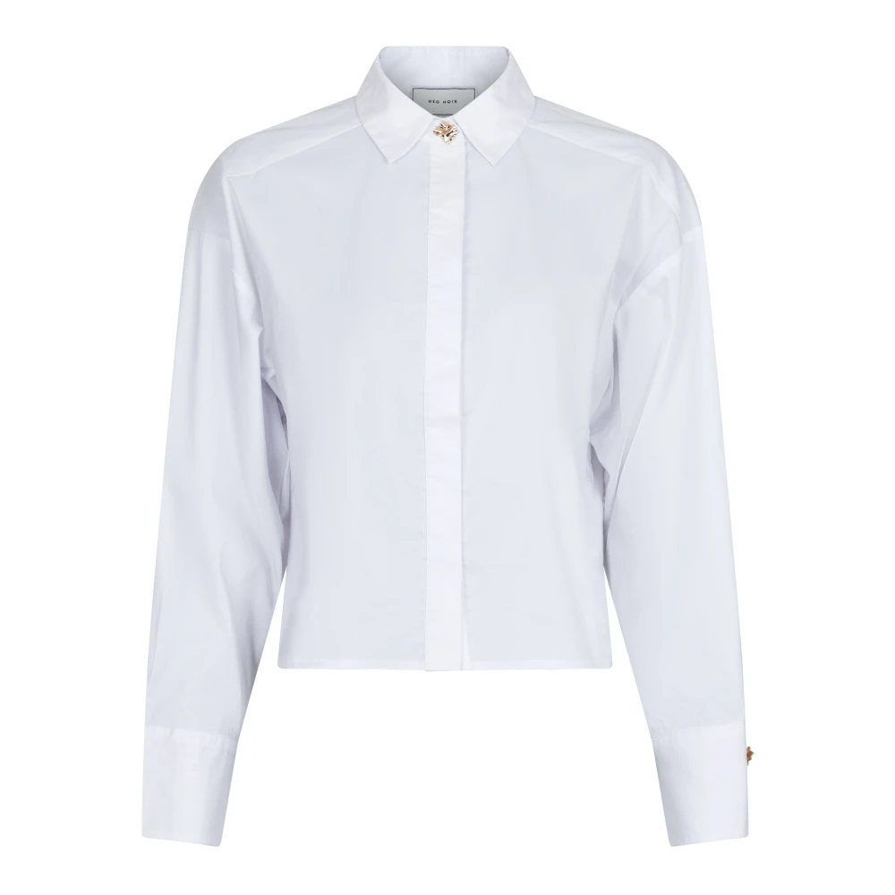 Elegant Hvit Poplin Skjorte med Dekorativ Knapp