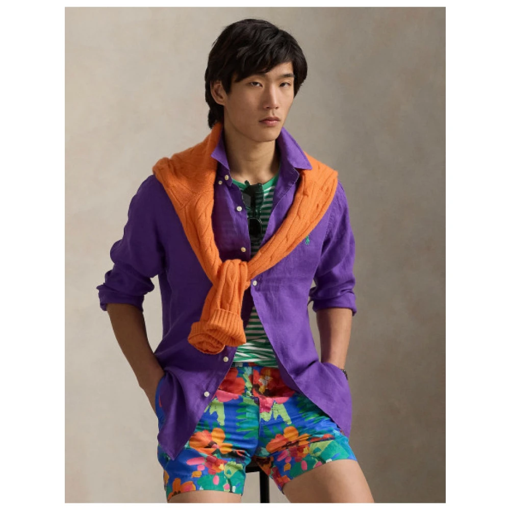 Polo Ralph Lauren Custom Fit Linnen Overhemd Purple Heren