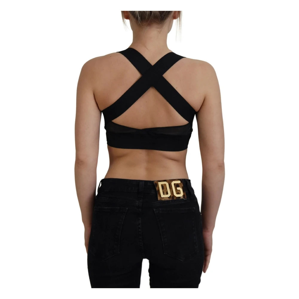 Dolce & Gabbana Stijlvolle Front Zip Crop Top Black Dames