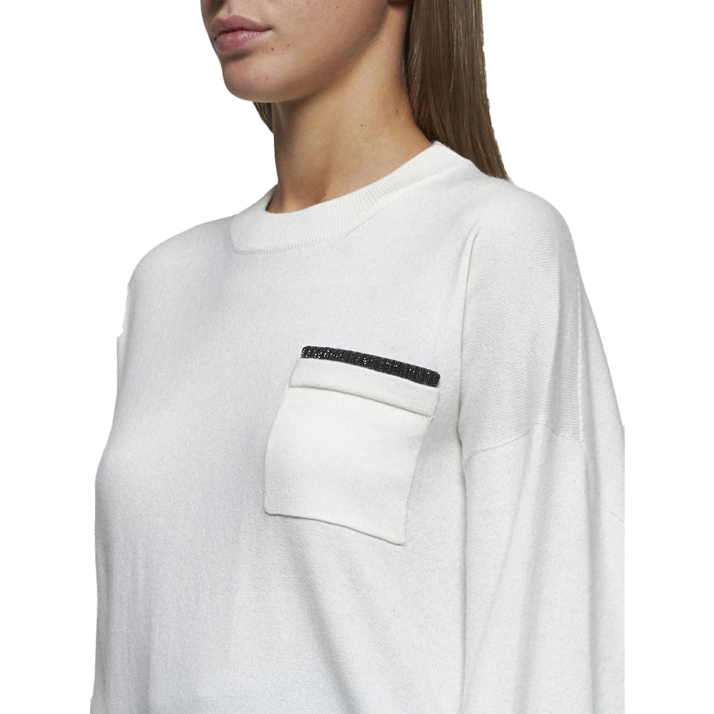 BRUNELLO CUCINELLI Luxe witte kasjmier trui met ronde hals White Dames
