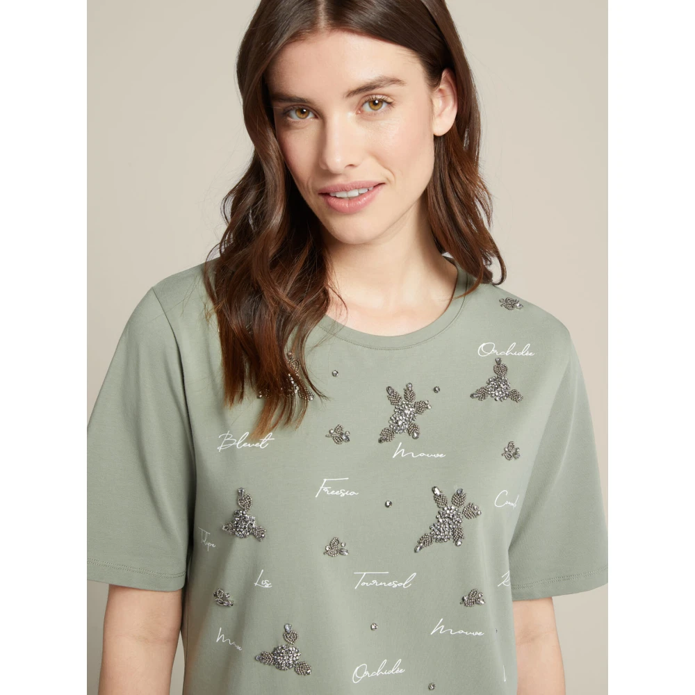 Elena Mirò Bedrukt geborduurd T-shirt Green Dames