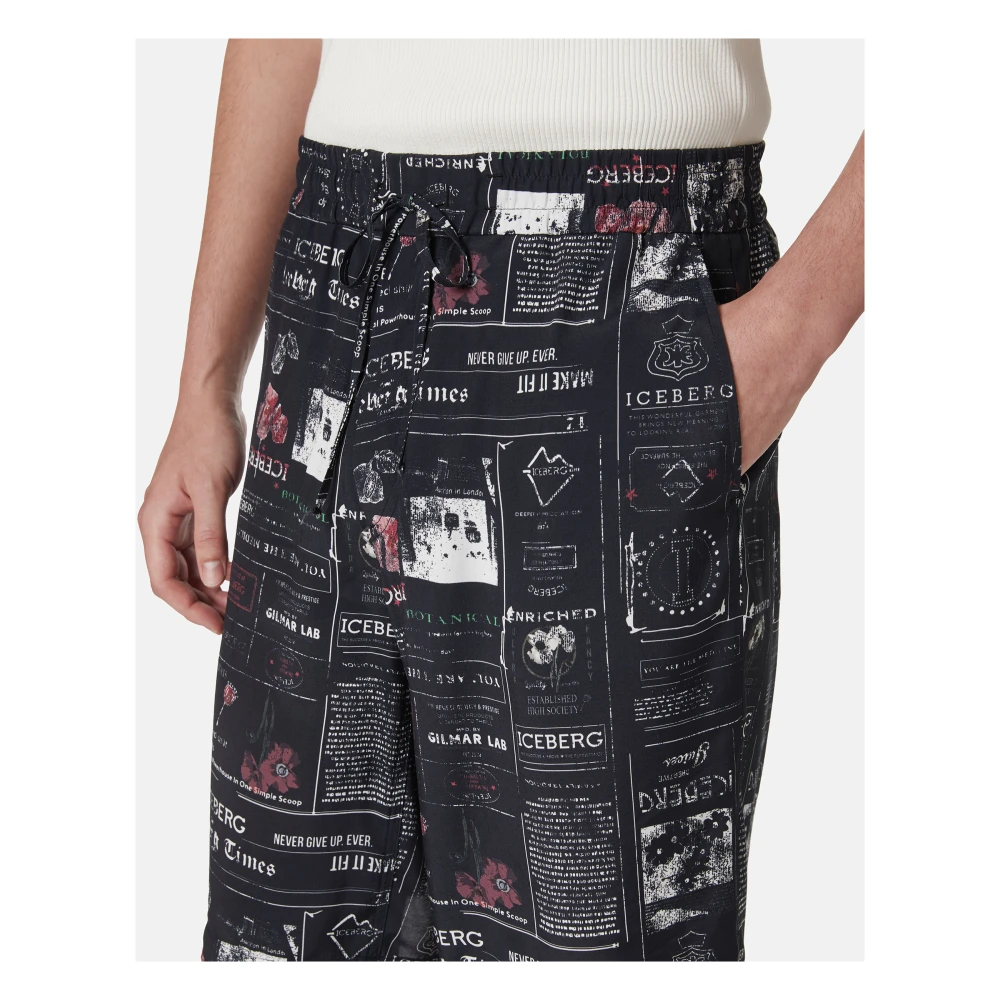 Iceberg Ecovero Viscose Relaxed Fit Bermuda Shorts met Allover Multi-Logo Print Multicolor Heren