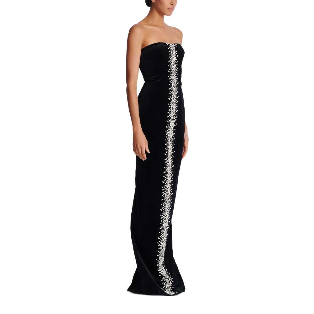 Balmain Lange geborduurde fluwelen bustierjurk Black Dames