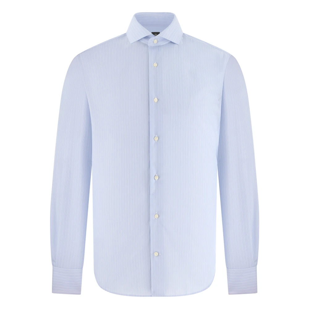 Boggi Milano Mannelijk Blauw Overhemden Heren, 2XL, Katoen, Ultimate Non-Iron Slim Fit Gestreept Katoenen Overhemd
