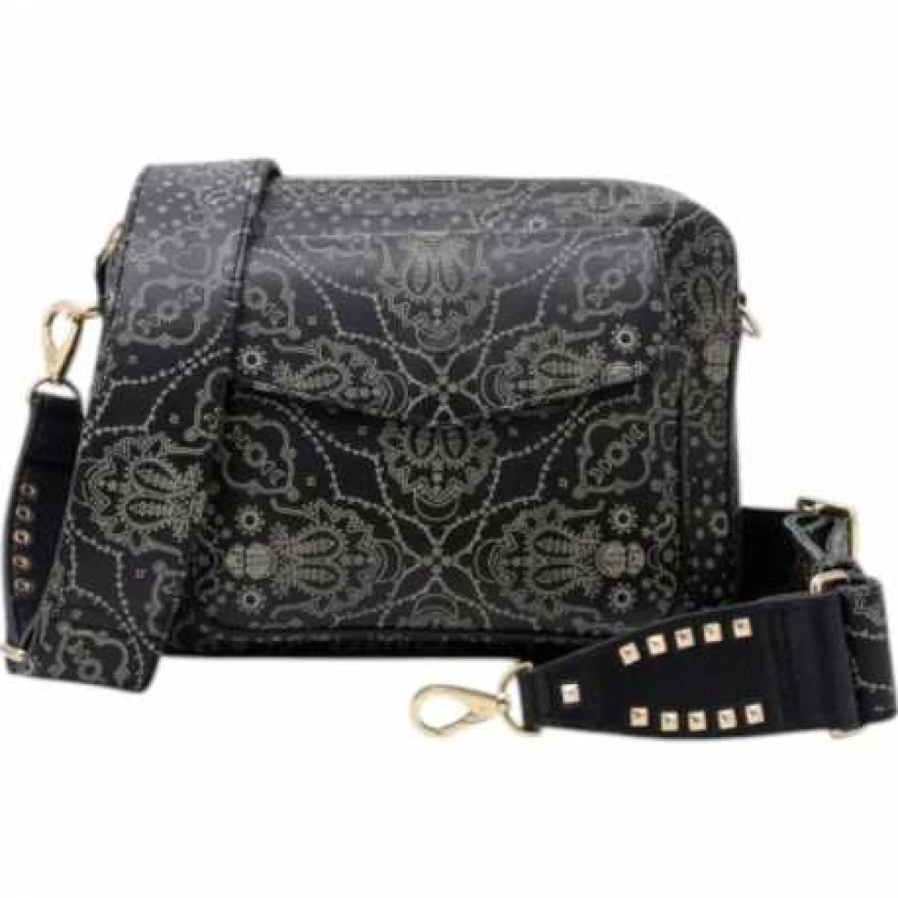 Claris Virot Zwarte Bandana Print Leren Schoudertas Black Dames
