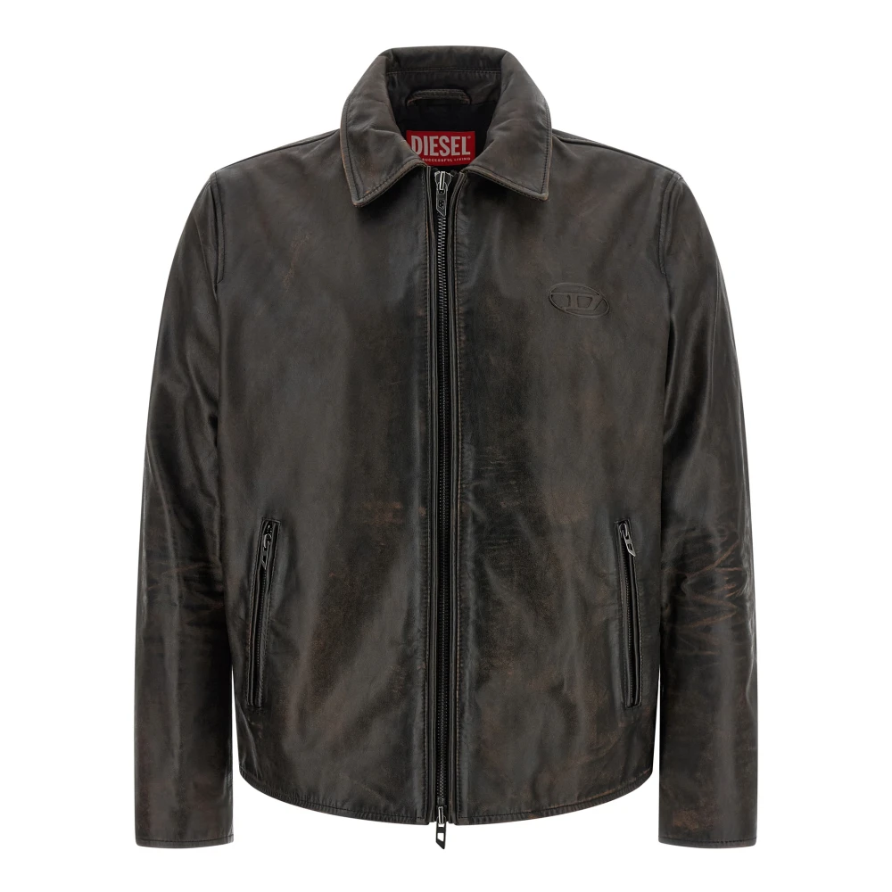 Diesel Men's Brown Leather Jackets, L, L-Amar-Wrd Jacket