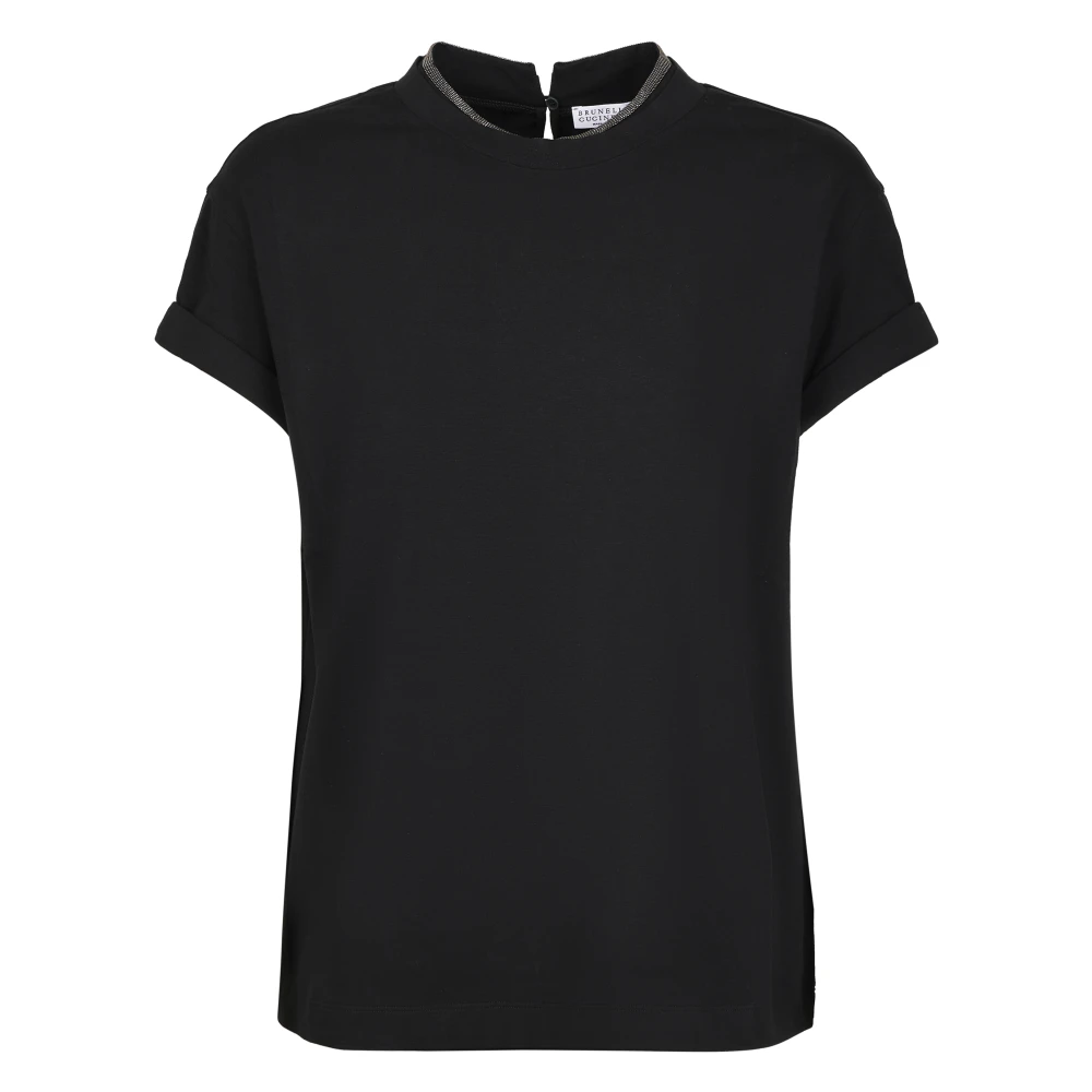 Brunello Cucinelli Black T-Shirts, Female, S, Embellished Crewneck T-Shirt
