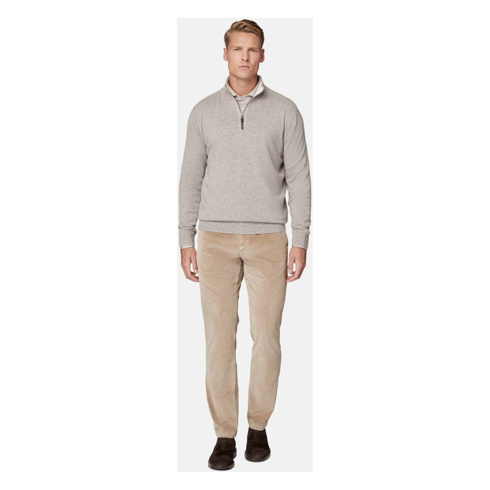 Boggi Milano Cashmere Half-Zip Trui Beige Heren