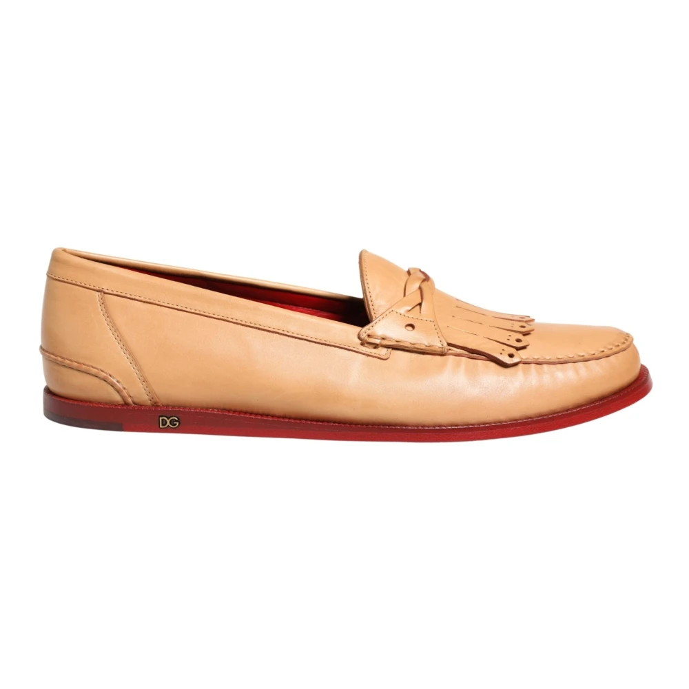 Dolce & Gabbana Men's Beige Loafers, 5 Uk, Tassel Leather Slip-On Loafers