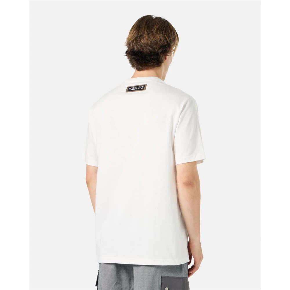 Iceberg Wit katoenen jersey T-shirt met code print Beige Heren