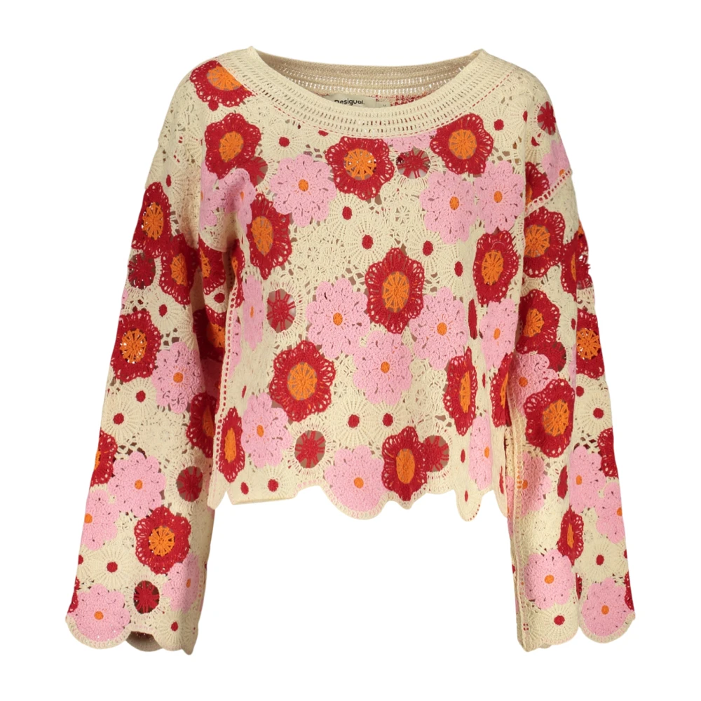 Desigual Women's Multicolor Round-Neck Knitwear, L, Noruega Long-Sleeved Patterned T-Shirt