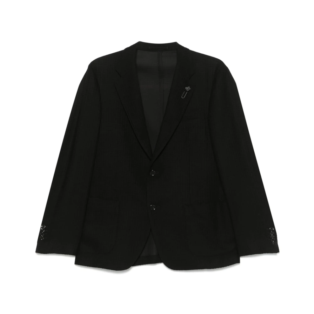 Lardini Zwarte Geknoopte Jas met Achterventilatie Black Heren