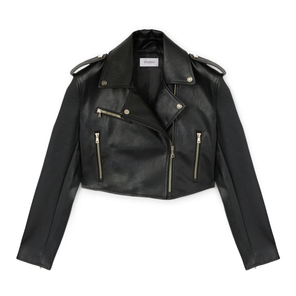 Motivi Korte Bikerjack in 80's Stijl Black Dames