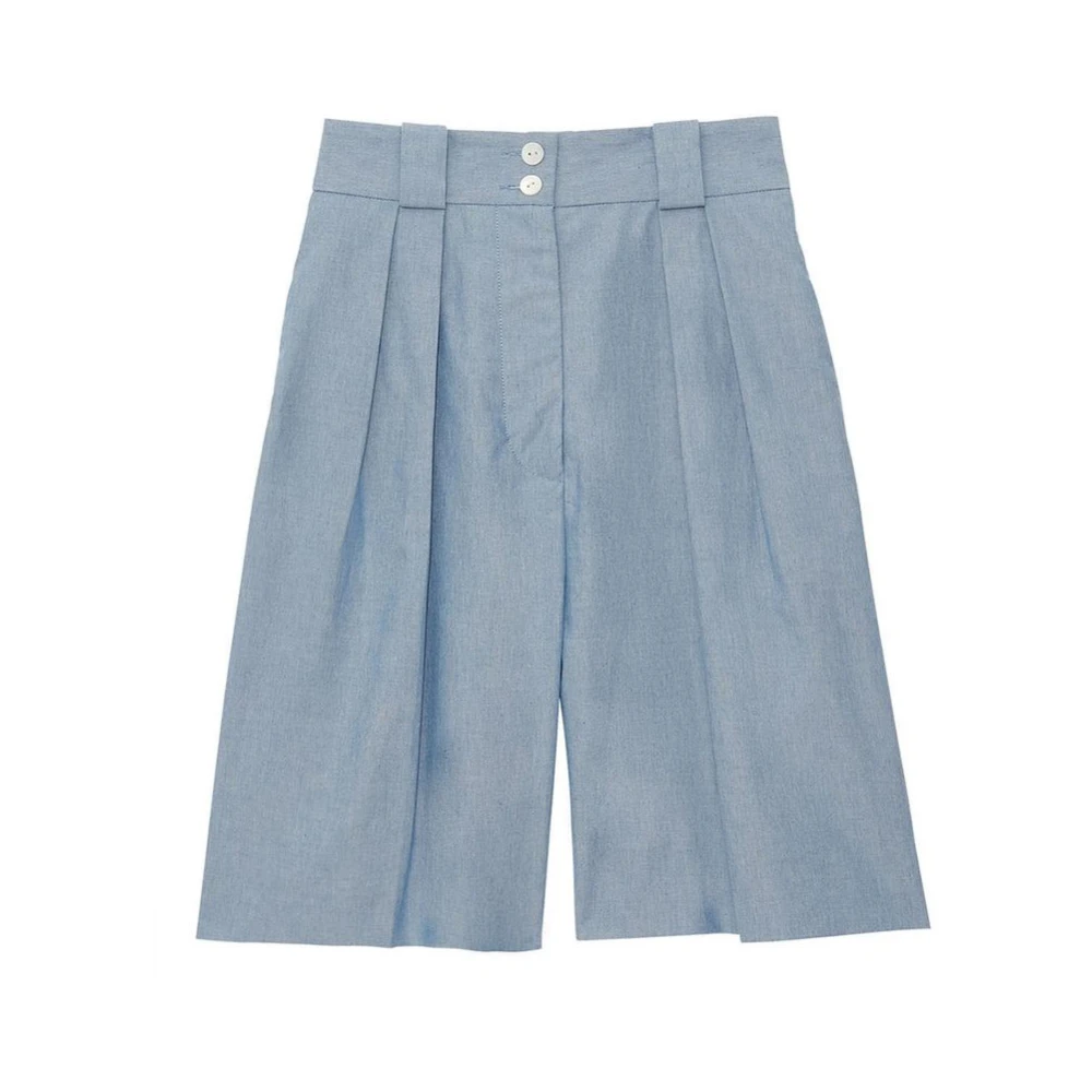 Ines De La Fressange Paris Blå Plisserad Hög Midja Shorts Blue, Dam