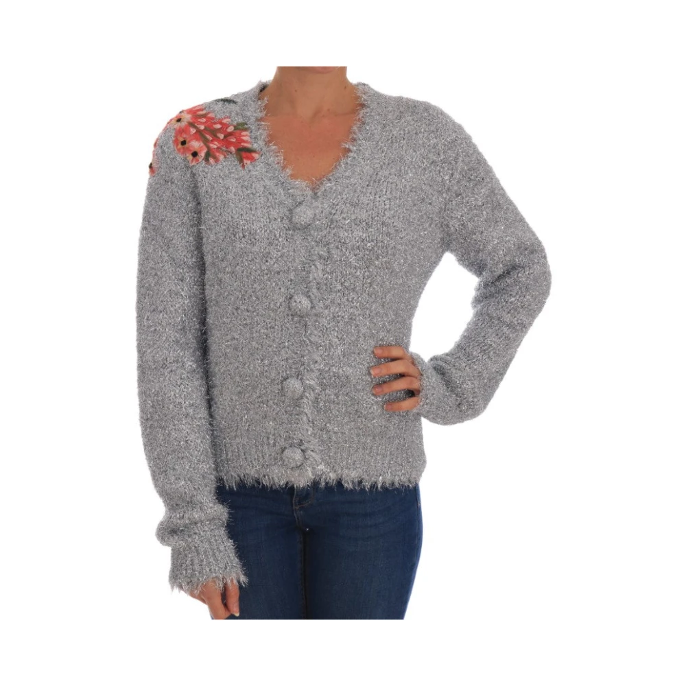 Dolce & Gabbana Women's Silver Elegant Floral Applique Cardigan