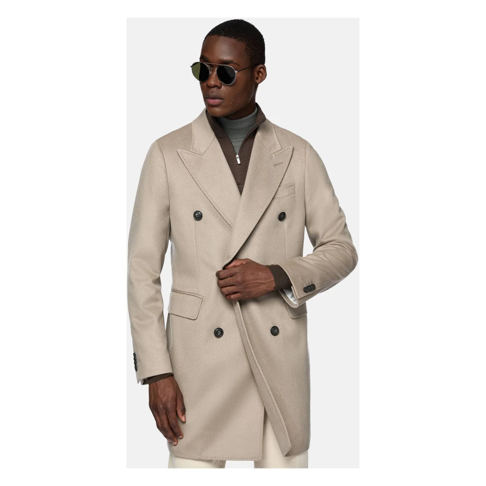 Boggi Milano Dubbelrijdige Jas van Puur Kasjmier Beige Heren