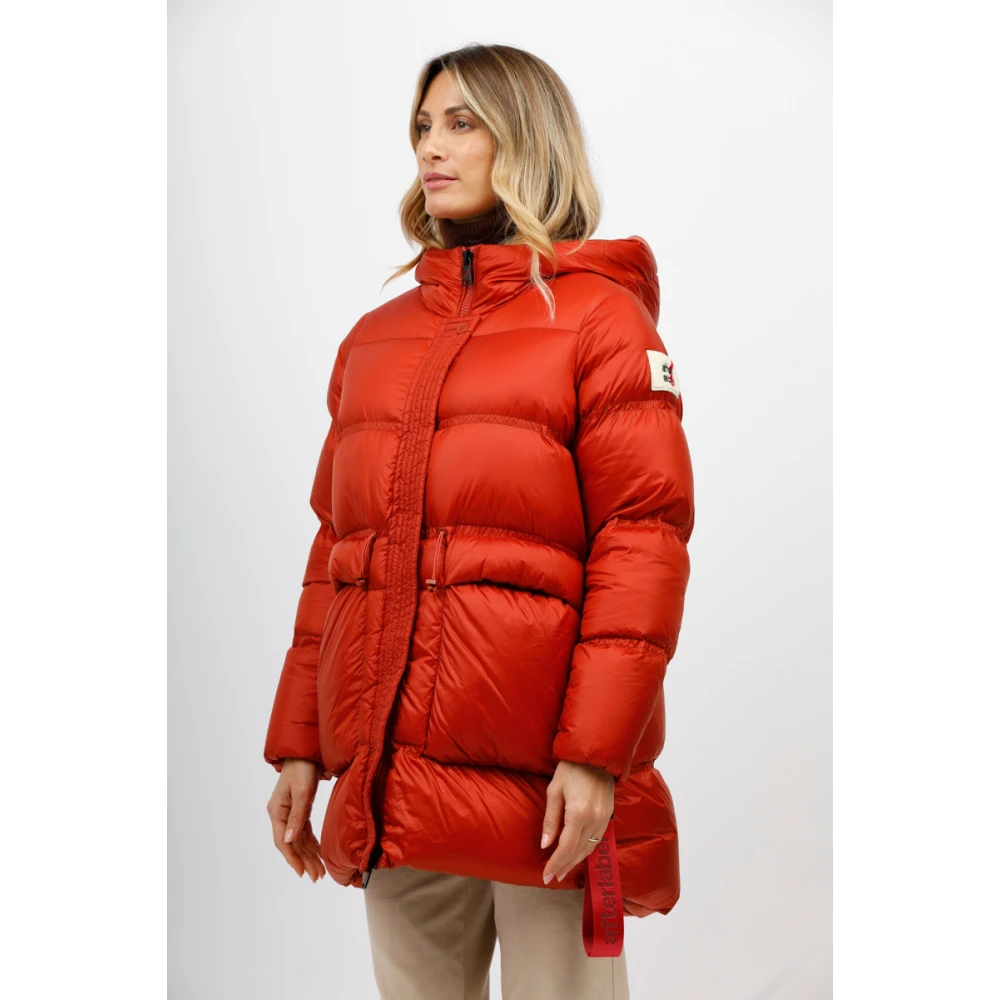Afterlabel Glanzende Nylon Horizontaal Gewatteerde Jas Orange Dames
