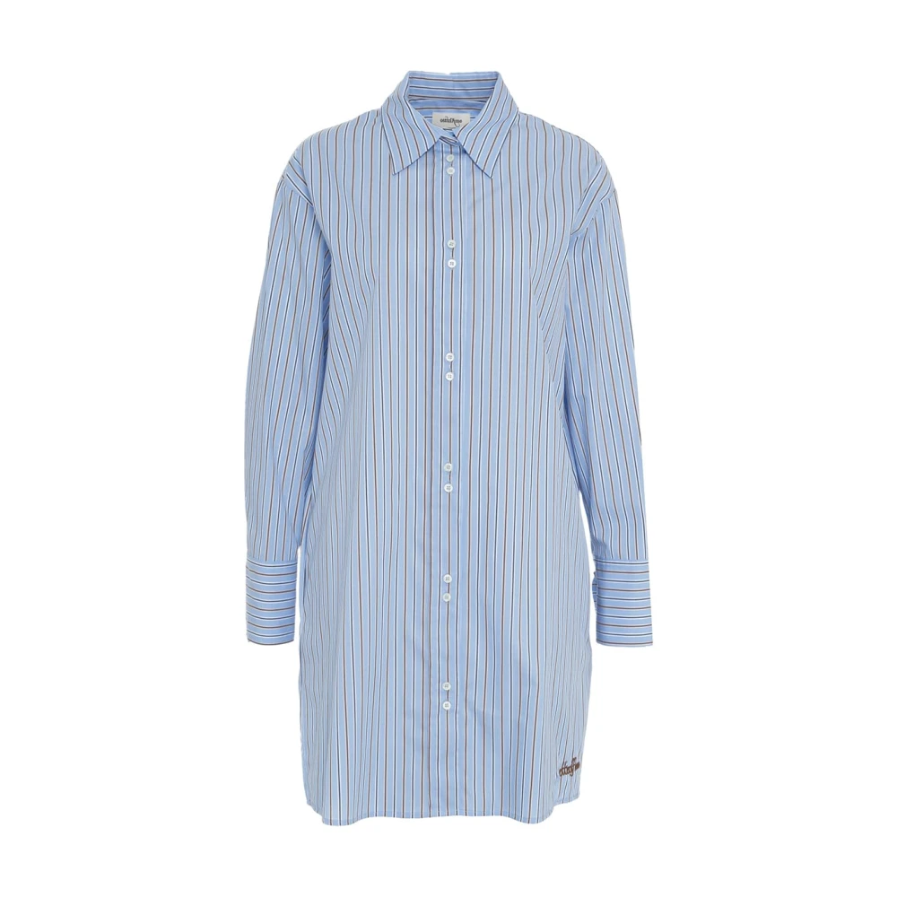 Ottod'Ame Blauw Gestreepte Blouse Chic Knoopsluiting Blue Dames