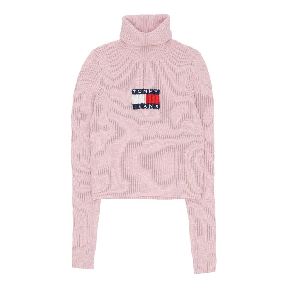 Tommy Hilfiger Women's Pink Melange Turtleneck Flag Sweater