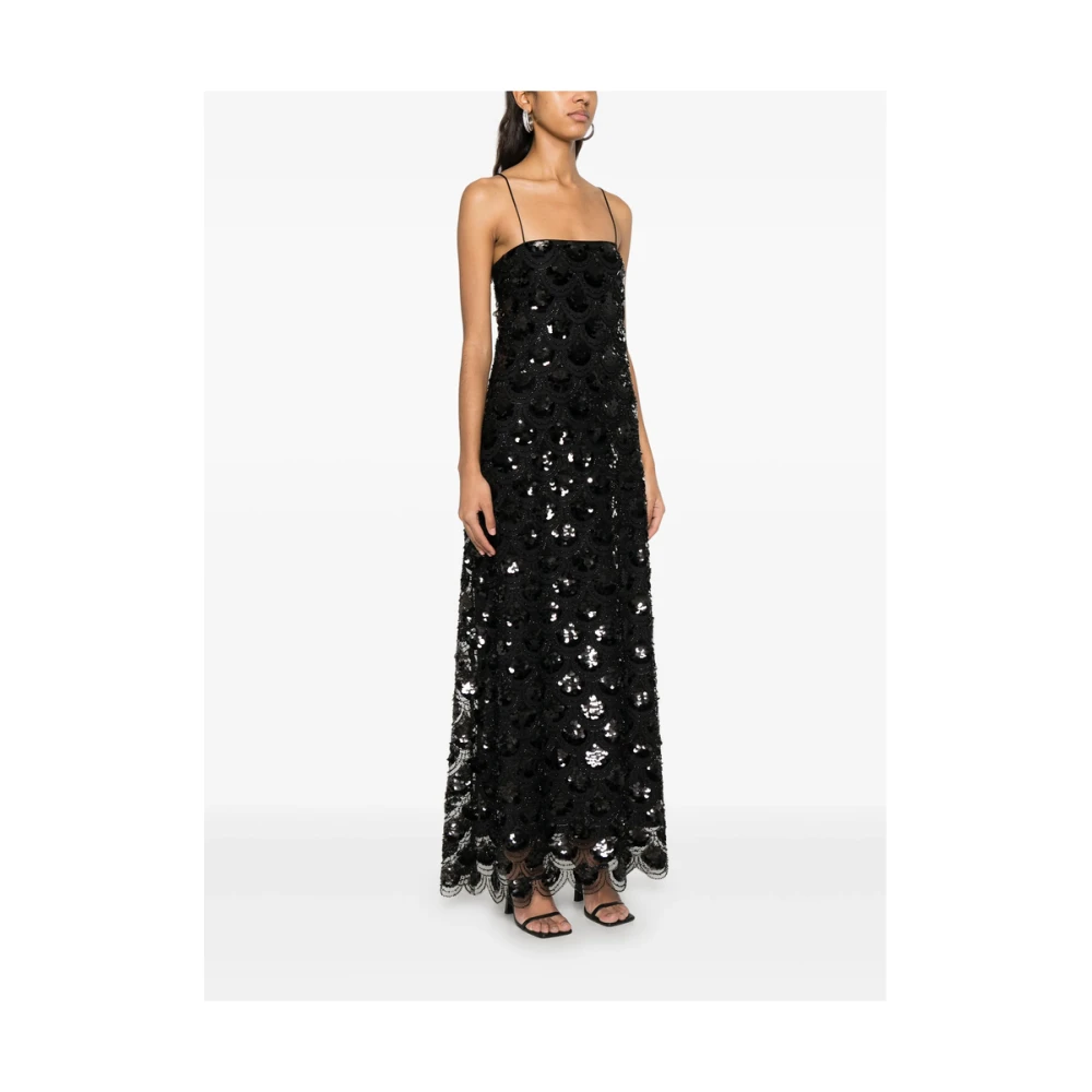 Rotate Birger Christensen Zwarte Jurk met Schulpzoom Black Dames