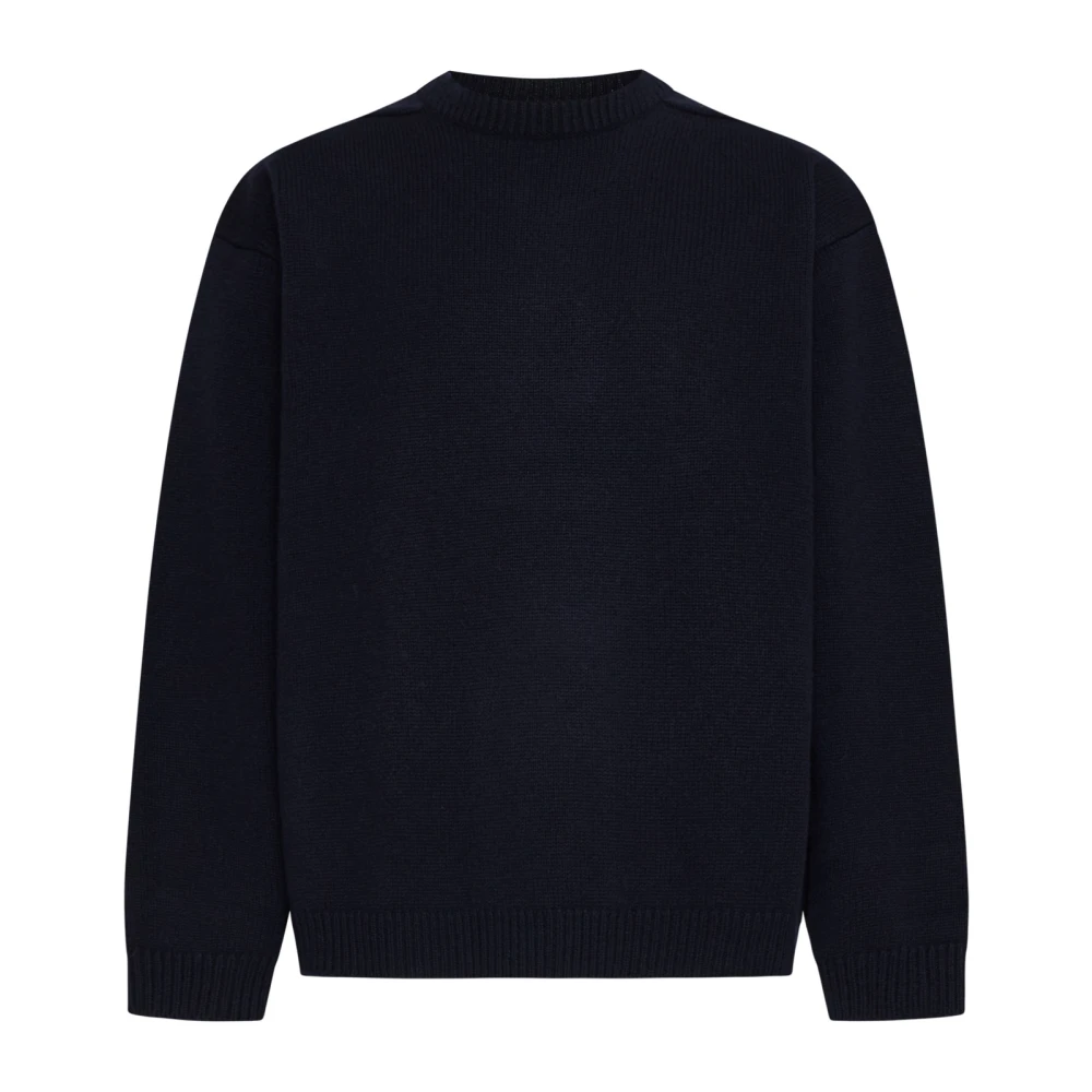 Studio Nicholson , Round-Neck Knitwear, Male, Blue, S, Chunky Knit Lambswool Jumper