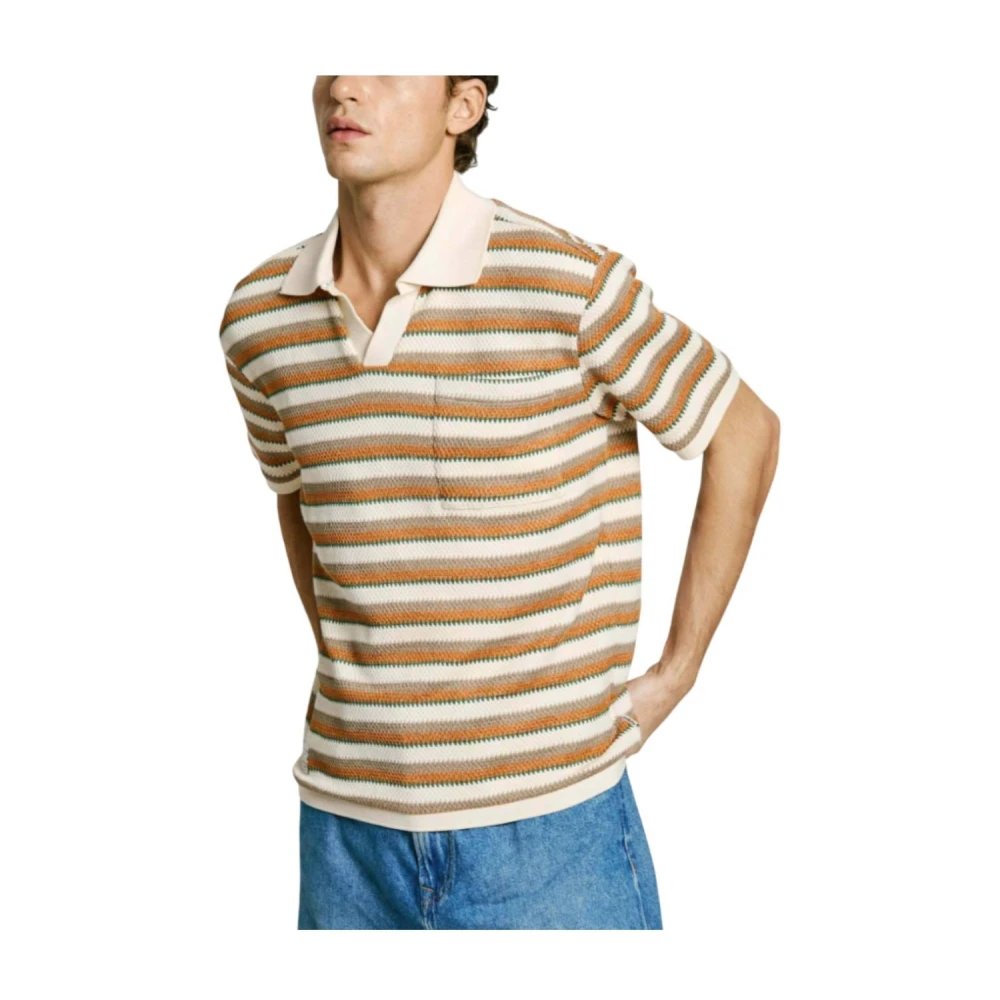 Pepe Jeans Men's Beige Striped Knit Polo Shirt
