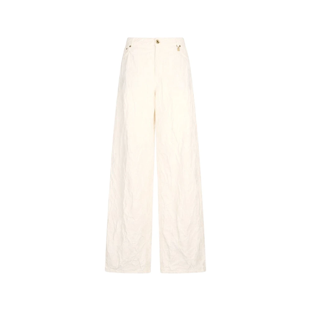 Roberto Cavalli Women's Beige Structured Wide Leg Trousers