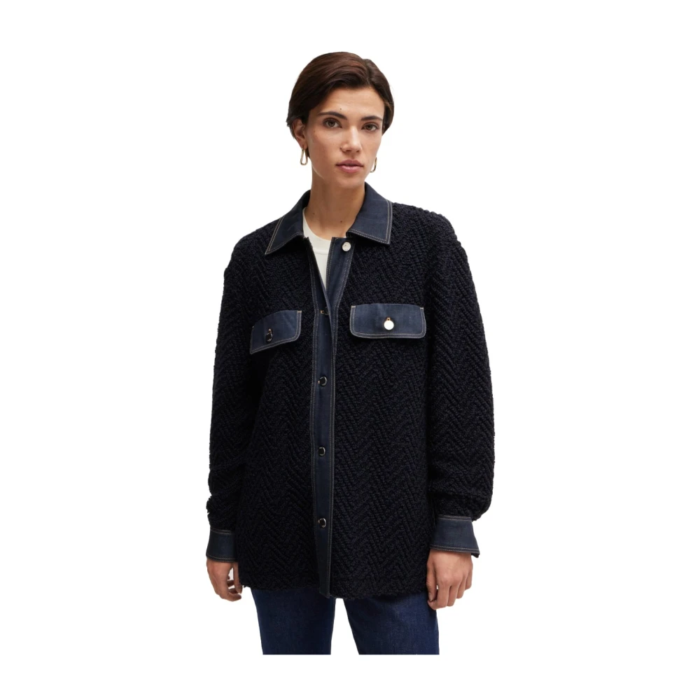 Hugo Boss Tweed jas met effen afwerking Blue Dames