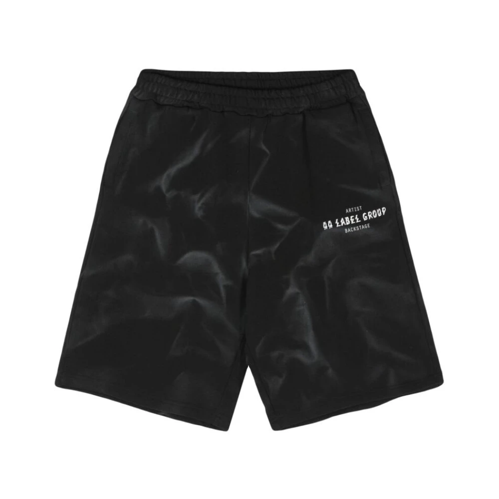 44 Label Group Zwarte Katoenen Logo Print Shorts Black Heren