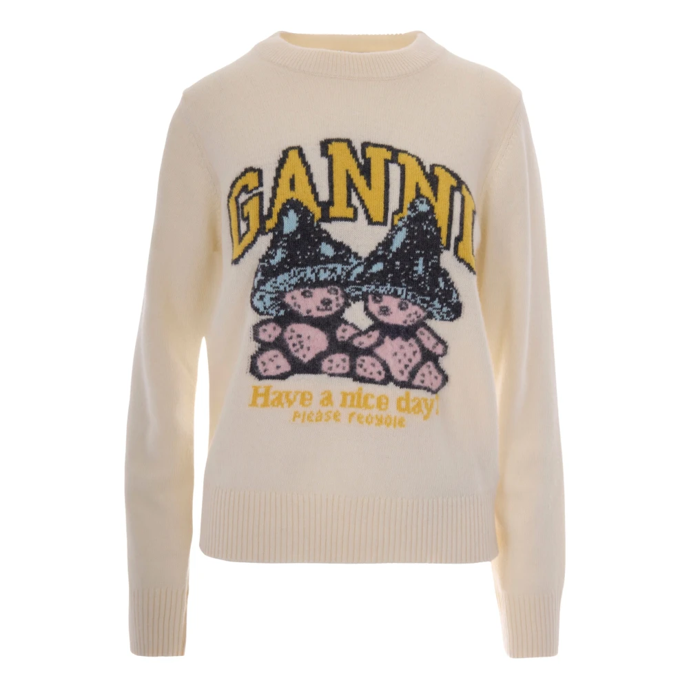 Ganni Round-Neck Knitwear - Female - Round-Neck Knitwear - White - Xs - Knitwear