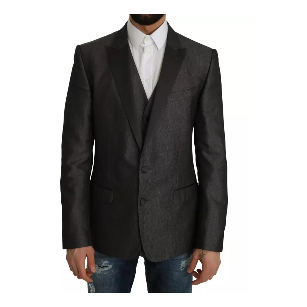 Dolce & Gabbana Grijze SlimFit Blazer Gestructureerd Weefsel Gray Heren