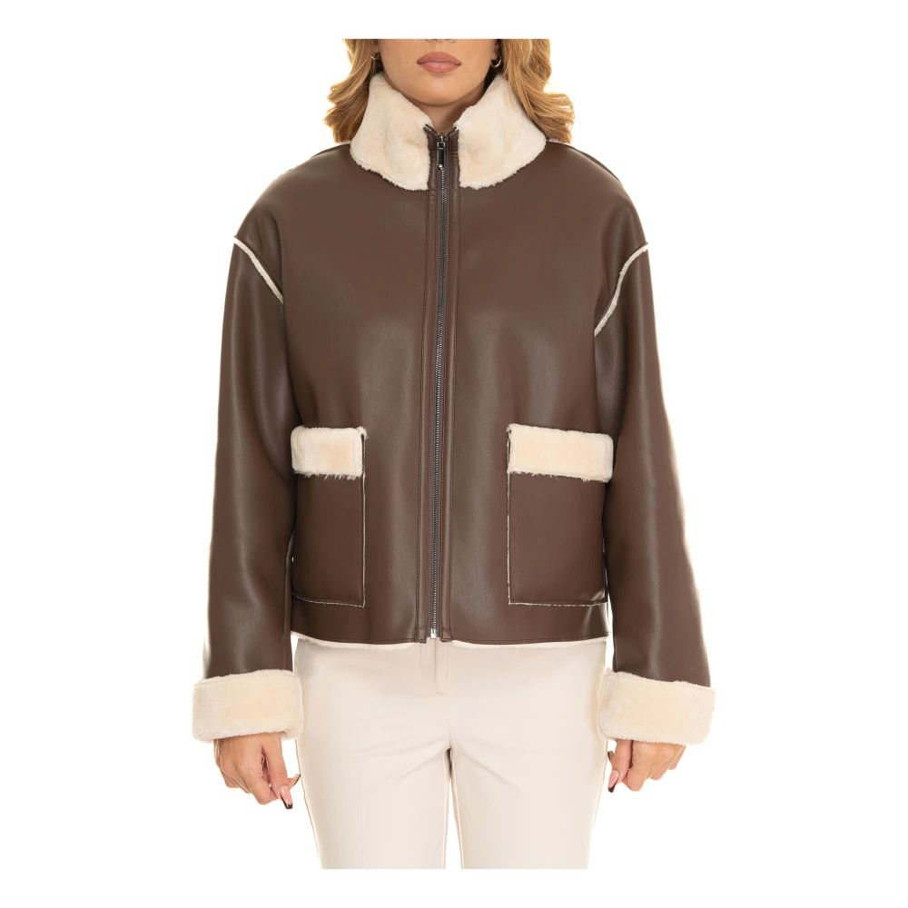 Pennyblack Omkeerbare shearling jas met bontafwerking Brown Dames