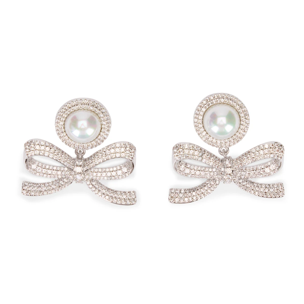 Self Portrait Women's Gray Pearl Bow Earrings - Earrings - One Size - Accessories
