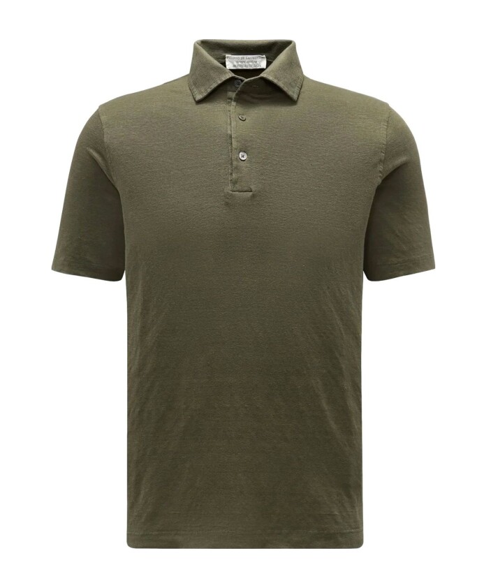 polo-en-lin-a-manches-courtes-vert-fonce
