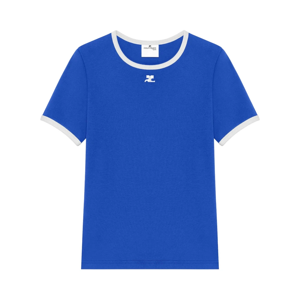 Courrèges Blauw Ronde Hals Logo T-shirt Blue Dames